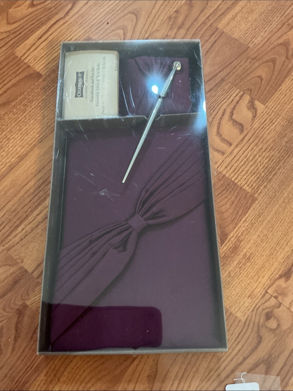 Celebrate It Plum Satin Wedding Guest Book & Pen Set Elegant Reception Decor - Picture 12 of 12